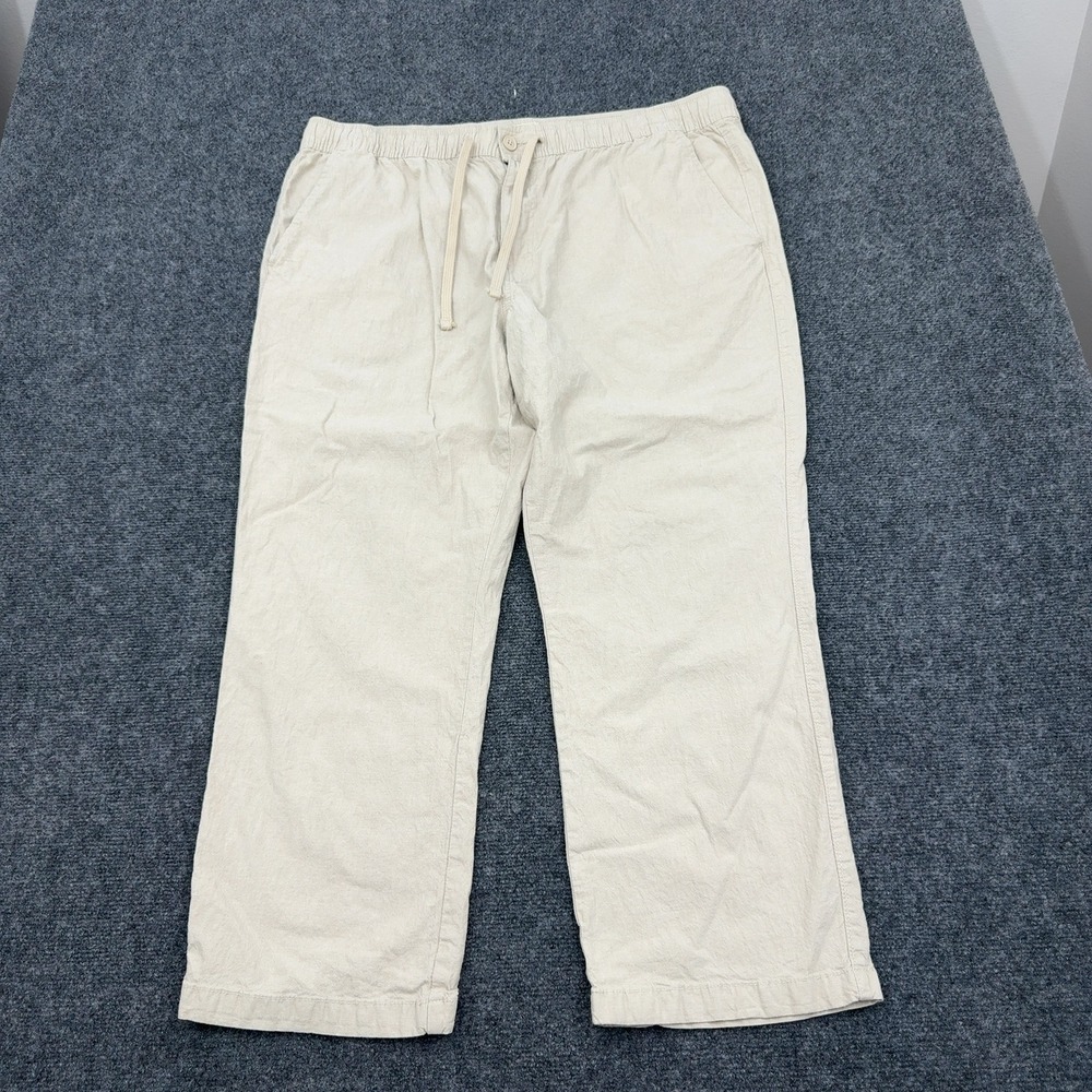 Mutual Weave Pants Mens XXL Beige Cotton‎ Linen Blend Relaxed Drawstring Casual